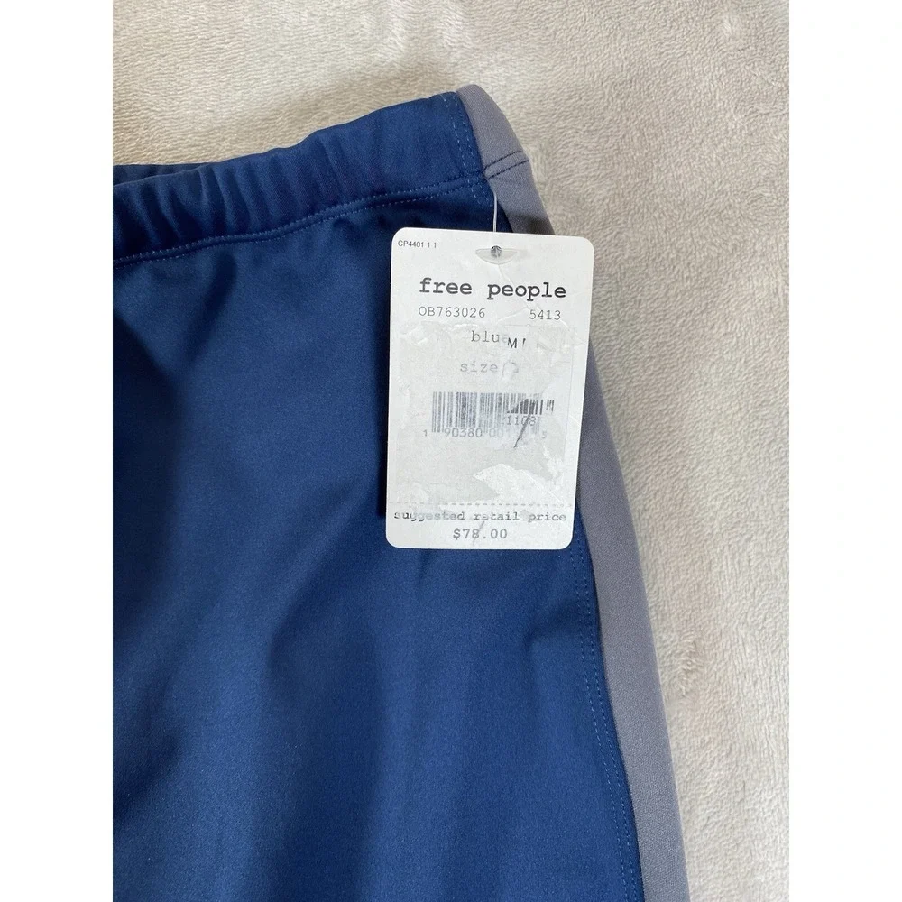 Free People Pants L Movement Blue Yellow Striped PullOn Ankle Zip Athletic NEW